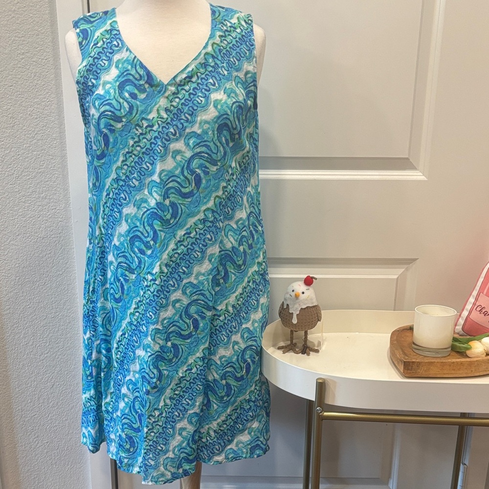 EUC APNY Wave Pattern Linen Sleeveless Dress